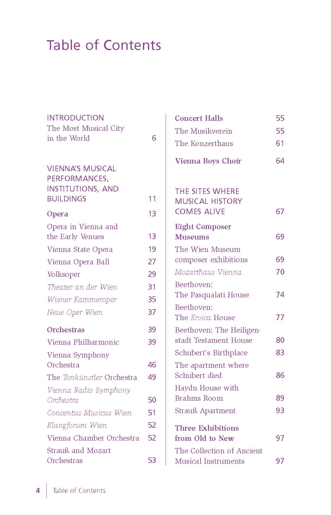 Vienna for the Music Lover Table of Contents 1